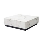 Table basse carre xl 2 tiroirs en marbre d'ingnierie blanc et noir