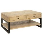 Table basse double plateau 2 tiroirs en bois recyclé 120x70cm Table basse double plateau 2 tiroirs en bois recyclé 120x70cm