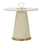 Table basse en co - cuir crme avec plateau en marbre  60x54 cm