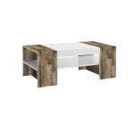 Table basse effet bois blanc brillant, beige 110x60h40 cm Table basse effet bois blanc brillant, beige 110x60h40 cm