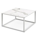Table basse faux marbre rectangulaire moderne simple blanc 70x70x40cm