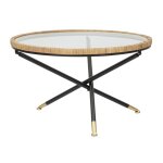 Table basse en fer, bois et verre noir et brun  80x46, 5 cm