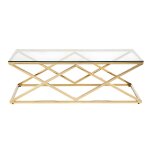 Table basse fixe verre tremp� transparent, dor�