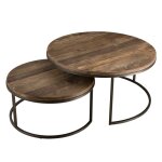 Tables basses gigogne en teck recycl acacia mahogany mtal noir d80