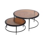 Tables basses gigognes en verre fum et mtal noir