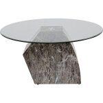 Table basse imitation roche en acier et verre