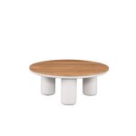 Table basse de jardin ronde blanche, en aluminium et teck Table basse de jardin ronde blanche, en aluminium et teck