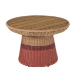 Table basse de jardin ronde en bois de teck et résine tressée corail et terracotta d70 Table basse de jardin ronde en bois de teck et résine tressée corail et terracotta d70