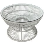 Table basse de jardin ronde résine et verre trempé gris clair Table basse de jardin ronde résine et verre trempé gris clair