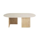 Table basse en marbre blanc effet travertin et bois de manguier massif l120