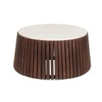 Table basse en marbre blanc et socle en manguier teint� noyer