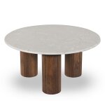 Table basse en marbre et bois massif ø80cm - blanc ivoire Table basse en marbre et bois massif ø80cm - blanc ivoire