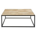 Table basse marquete en orme recycl et mtal noir l120