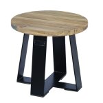 Table basse mtal anthracite et teck recycl d 40 cm