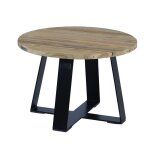 Table basse en mtal anthracite et teck recycl d 60 cm