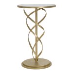 Table basse en mtal dor avec plateau en verre blanc  38x61, 5 cm