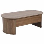Table basse ovale avec plateau relevable effet bois foncé Table basse ovale avec plateau relevable effet bois foncé