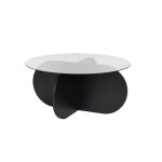 Table basse pieds croisés et plateau en verre d75 cm - effet bois noir Table basse pieds croisés et plateau en verre d75 cm - effet bois noir