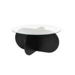 Table basse pieds croisés et plateau en verre d75 cm - effet bois noir Table basse pieds croisés et plateau en verre d75 cm - effet bois noir