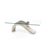 Table basse en pierre avec plateau en verre 120x70 cm 40h