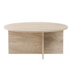 Table basse avec plateau arrondi l90 cm - effet travertin Table basse avec plateau arrondi l90 cm - effet travertin