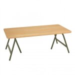 Table basse plateau en pin et pieds trteaux en mtal vert