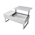 Table basse avec plateau relevable, blanc et pieds mtal, 110x65 cm