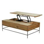 Table basse avec plateau relevable en chne massif brun 122x71cm