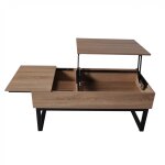 Table basse avec plateau relevable, effet bois et pieds métal noir Table basse avec plateau relevable, effet bois et pieds métal noir