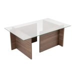 Table basse avec plateau en verre l105 cm - effet noyer