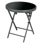 Table basse pliante ronde 45cm acier et verre tremp� noir
