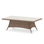Table basse de porche en aluminium et rotin synthétique 140x80x46cm Table basse de porche en aluminium et rotin synthétique 140x80x46cm