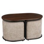 Table basse avec poufs gris clair h41