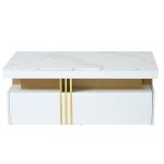 Table basse rectangulaire effet marbre blanche avec 2 tiroirs