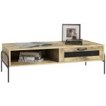 Table basse rectangulaire industrielle niche tiroir métal aspect bois Table basse rectangulaire industrielle niche tiroir métal aspect bois