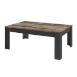 Table basse rectangulaire noir mat plateau aspect bois antik