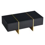 Table basse rectangulaire noire brillant 4 tiroirs accents dorés Table basse rectangulaire noire brillant 4 tiroirs accents dorés