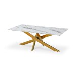 Table basse rectangulaire en verre effet marbre et pieds doré Table basse rectangulaire en verre effet marbre et pieds doré
