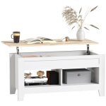 Table basse relevable tagres et compartiment cach bois blanc