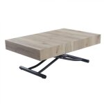 Table basse relevable extensible en panneaux de particules effet bois