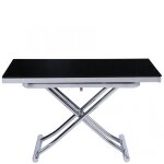 Table basse relevable et extensible en verre noir 120x74 cm