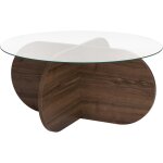 Table basse ronde 75x75x35 cm en verre et dcor noyer - kori