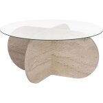 Table basse ronde 75x75x35 cm en verre et dcor travertin - kori