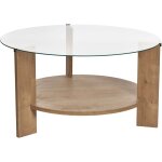 Table basse ronde 75x75x40 cm en verre et dcor chne - neco