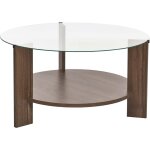 Table basse ronde 75x75x40 cm en verre et dcor noyer - neco
