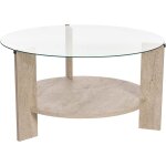 Table basse ronde 75x75x40 cm en verre et dcor travertin - neco