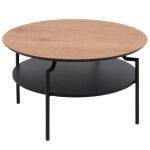 Table basse ronde 80 cm d�cor ch�ne et m�tal noir - othello