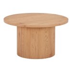 Table basse ronde 80cm pieds relief mdf effet bois naturel