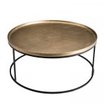 Table basse ronde aluminium doré pieds ronds métal noir d88 Table basse ronde aluminium doré pieds ronds métal noir d88