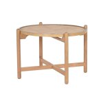 Table basse ronde en bois et cannage rotin 66x66x45cm
